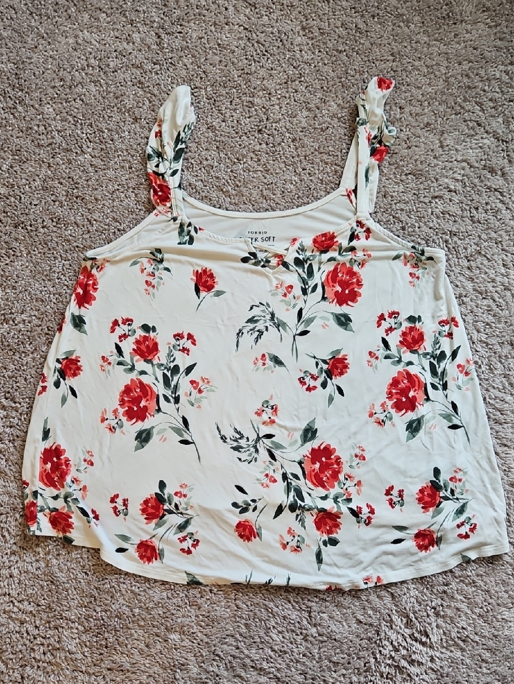 torrid White Cami Tank Top with Red Floral Print